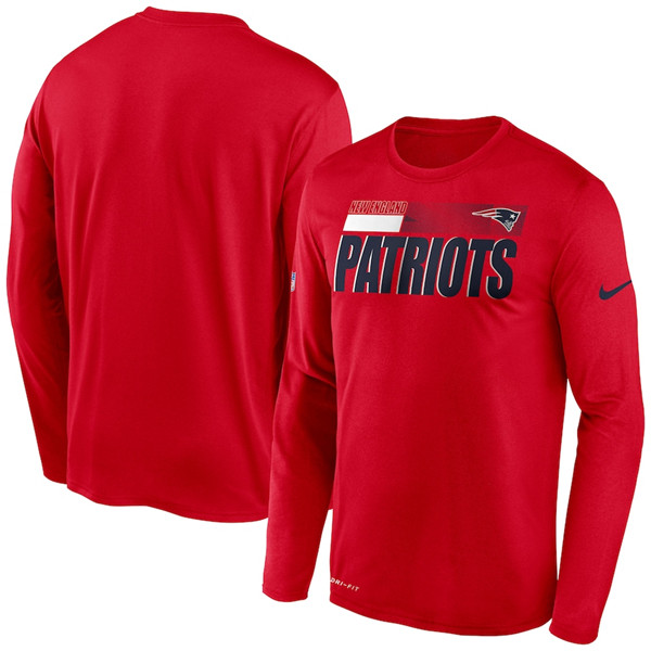 New England Patriots 2020 Red Sideline Impact Legend Performance Long Sleeve NFL T-Shirt (All Size)